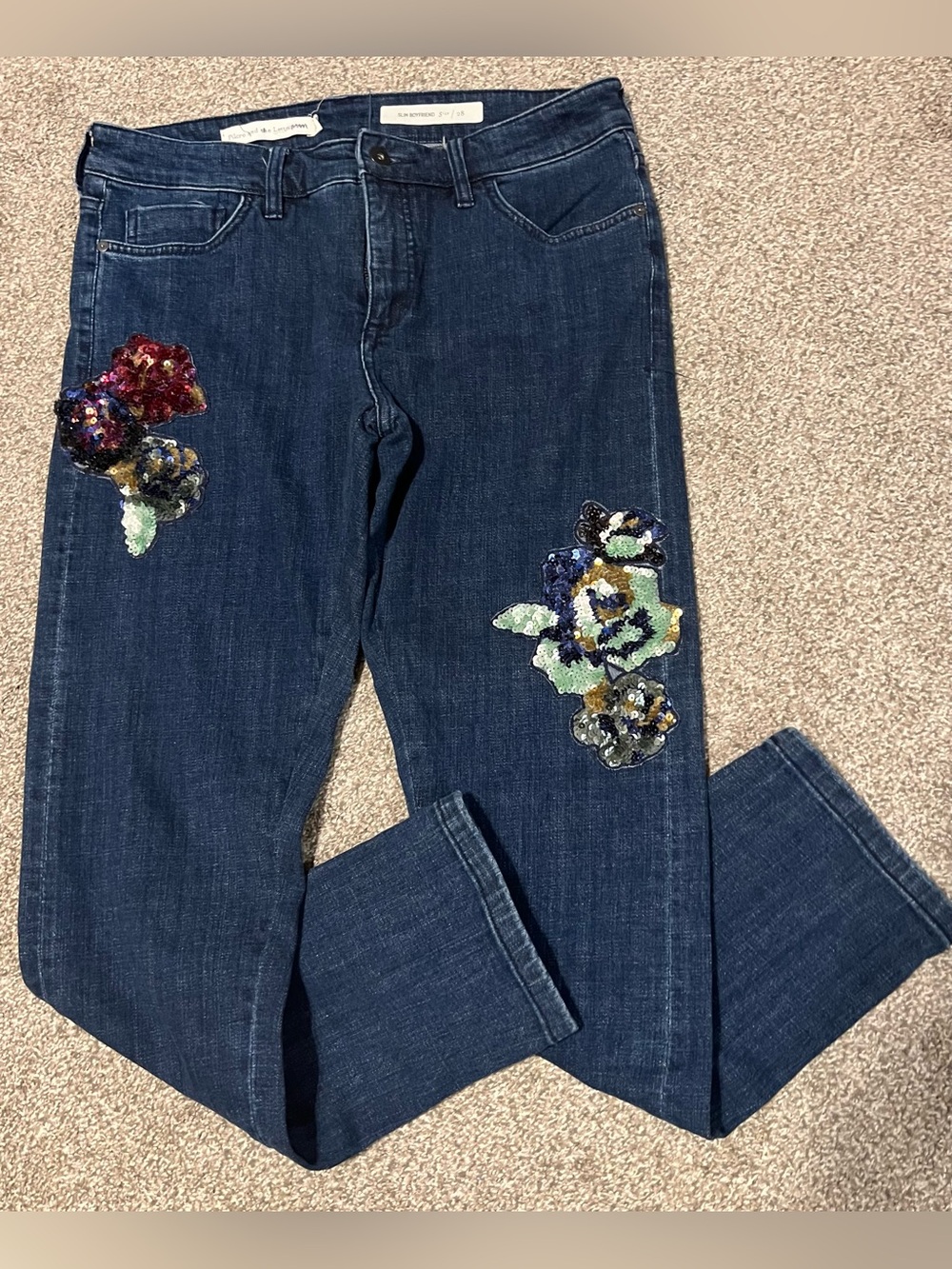 ANTHROPOLOGIE PILCRO Sequin Floral slim boyfriend jeans size 28